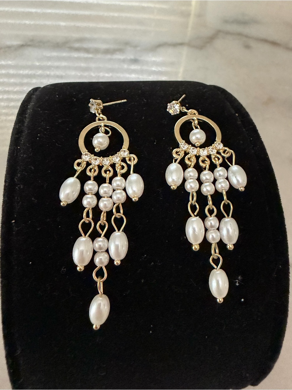 Gold Pearl Drop Chandelier Earrings - Elegant Women Jewelry